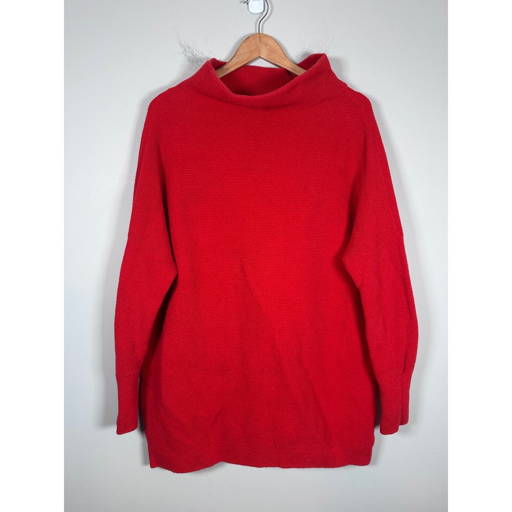 Free People Ottoman Slouchy Tunic Women Large Red Oversized Boho Ribbed Sweater - Picture 3 of 9